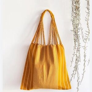 Handwoven Chiapas Hammock Tote Bag Mustard NWOT Boho Festival Beach Bag Hippie